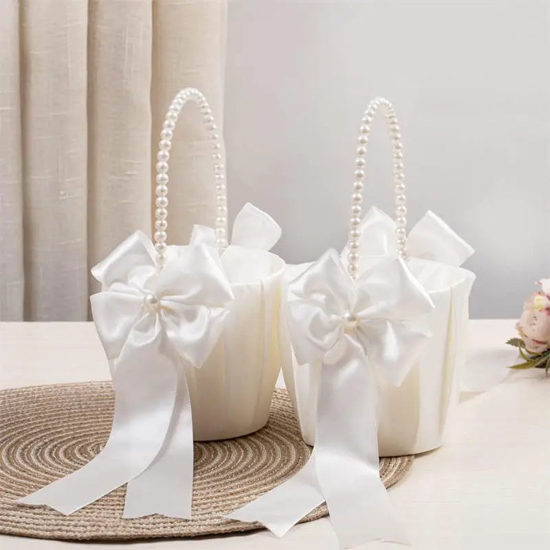 Blumenmädchen Korb mit Perlengriff – Faltbarer Hochzeitskorb für Blüten Kaufschwan®