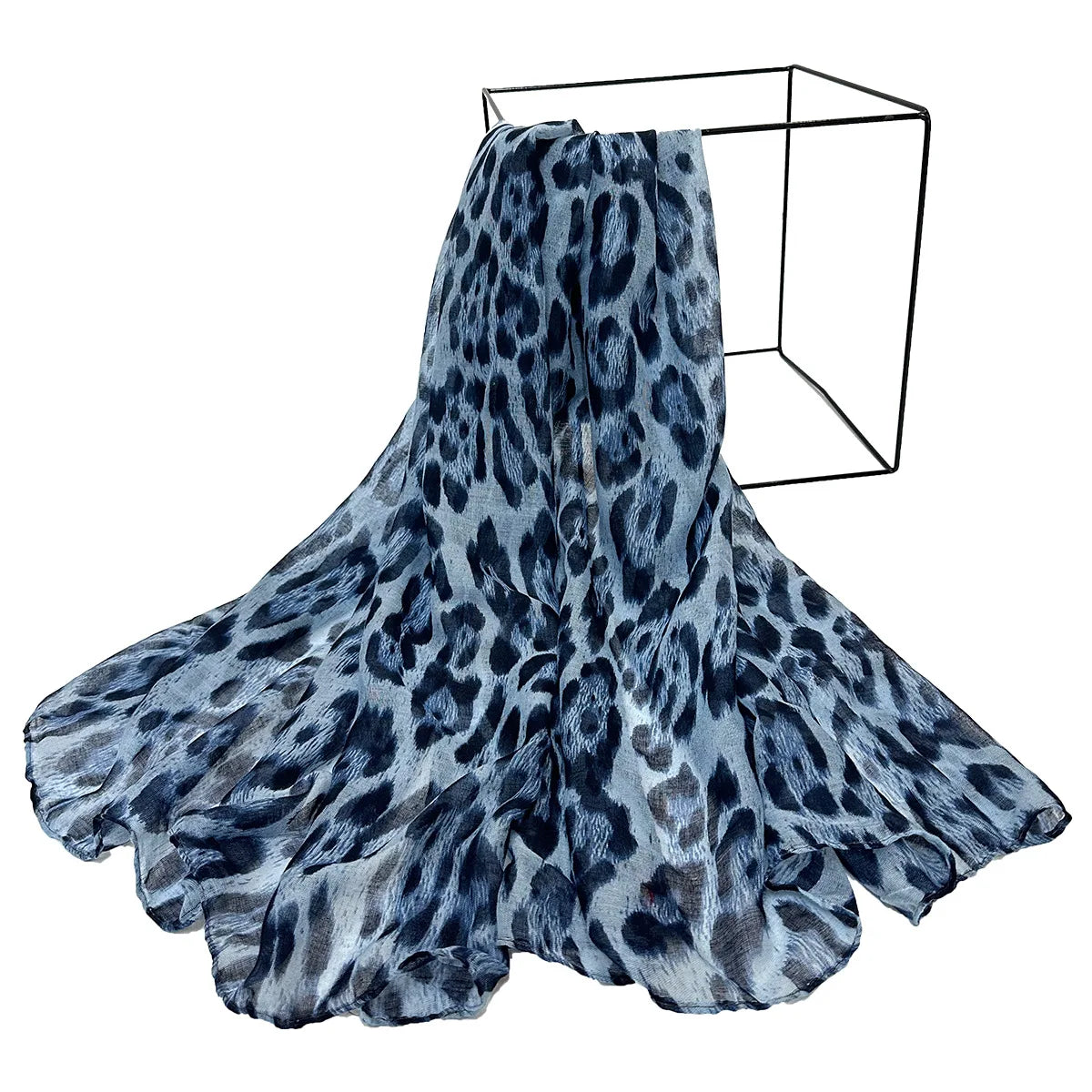Damen Leopard Hijab Schal – Vintage Luxus Boho Bandana | Langer 180cm Muslimischer Schal, Strandtuch & Modisches Accessoire Kaufschwan® Blau