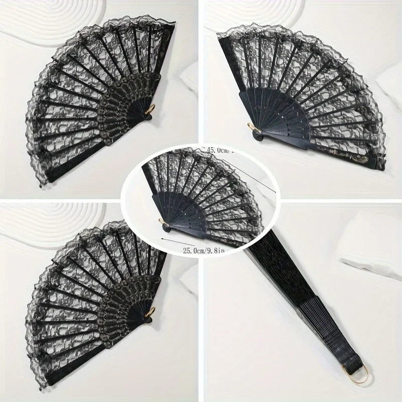Klassischer Spitzenhandfächer | Faltbarer Handfächer mit Blumenmuster für Frauen | Hochzeiten, Nachtclubs & Cosplay Kaufschwan®