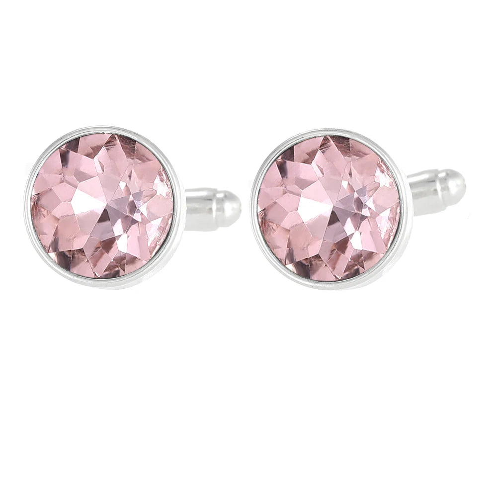 Herren Manschettenknöpfe mit Kristallstein – 18 Farben | Runde Elegante Ärmelknöpfe für Business, Hochzeit & Feier Kaufschwan® Hellrosa