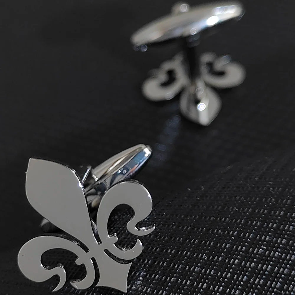 Edelstahl Manschettenknöpfe – Fleur-de-lis Design | Eleganter Schmuck & Reversnadel Geschenk für Freunde Kaufschwan® Silber