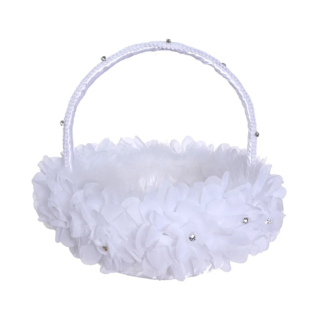 Western Stil Blumenkorb – Handgehaltener Hochzeitskorb für Braut Kaufschwan® Weiß