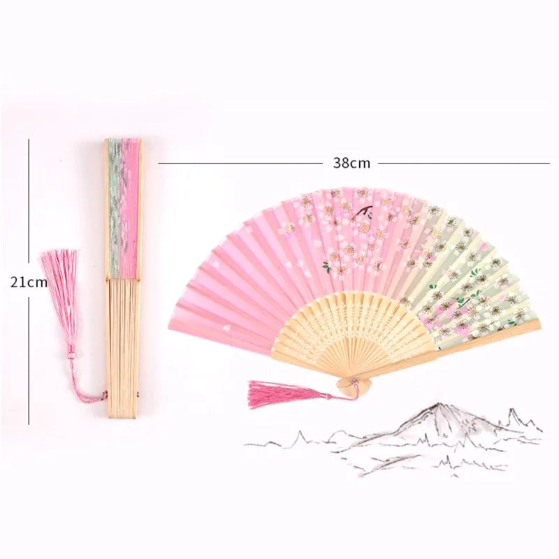 Vintage Seiden-Faltfächer | Chinesische & Japanische Bambusfächer | Tanzrequisiten | Heimdekoration & Geschenke Kaufschwan®