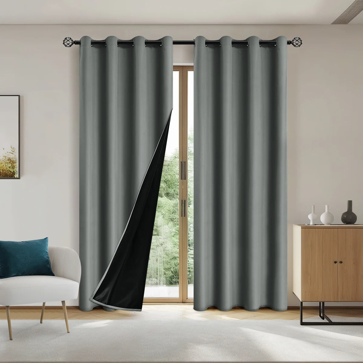 Einfarbiger 100% Verdunkelungsvorhang mit Ösen Voller Sichtschutz für Schlafzimmer Wohnzimmer Kaufschwan® Dunkelgrau 100X250cm - 1 Stück Ösenverschluss