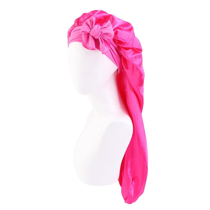 Lange Übergroße Satin-Schlafhaube für Damen – Atmungsaktive Elastische Haarhaube mit Schleifenband für die Nacht Kaufschwan® Rosenrot