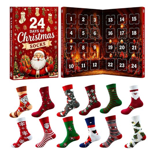 Socken-Adventskalender – 24-Tage-Weihnachtskalender mit Warmen Weihnachtssocken für Damen & Herren