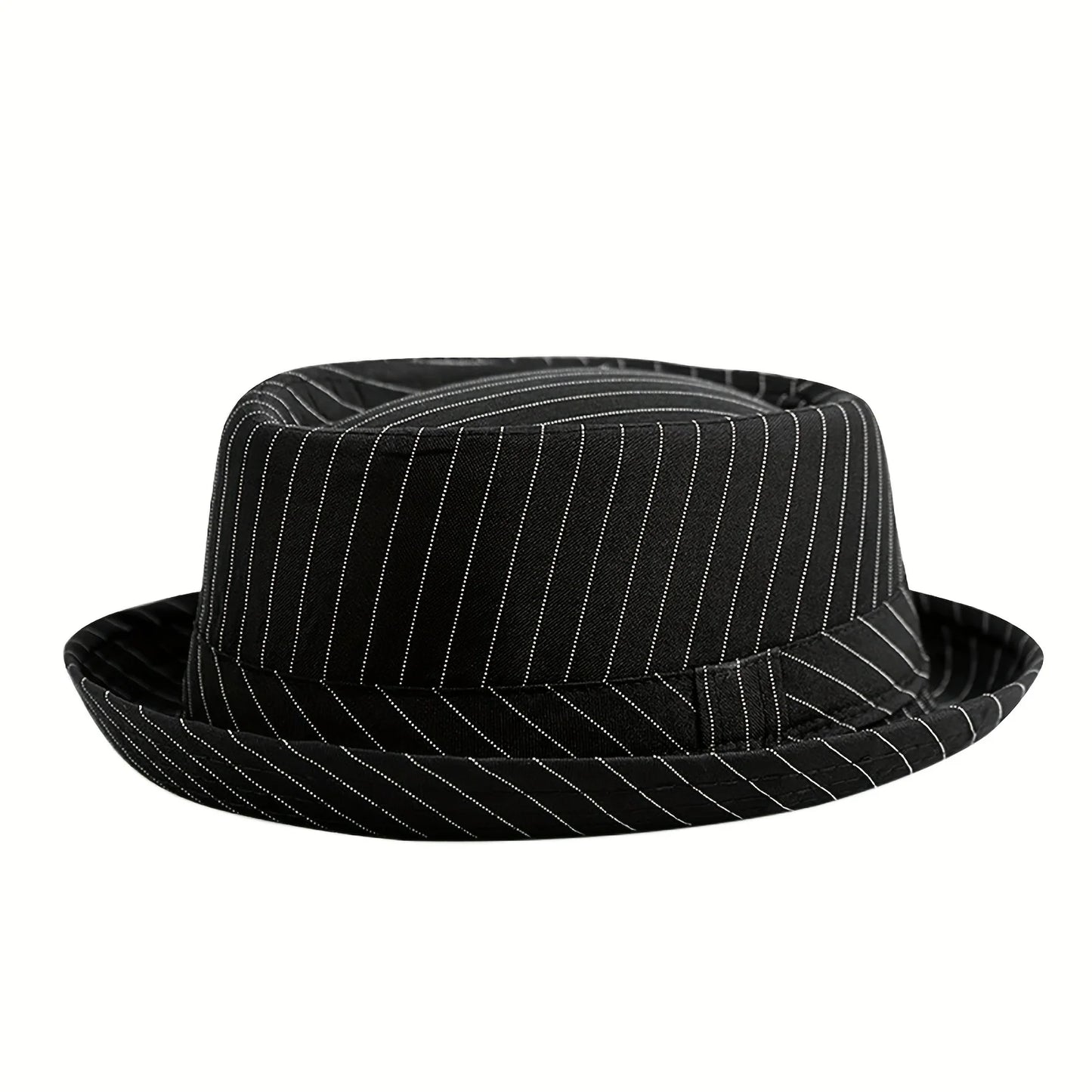 Klassischer gestreifter Fedora Hut – Kurzkrempiger Woll-Jazzhut für Damen & Herren, Schwarz-Weiß Streifen, Freizeit & Formal Kaufschwan® Schwarz