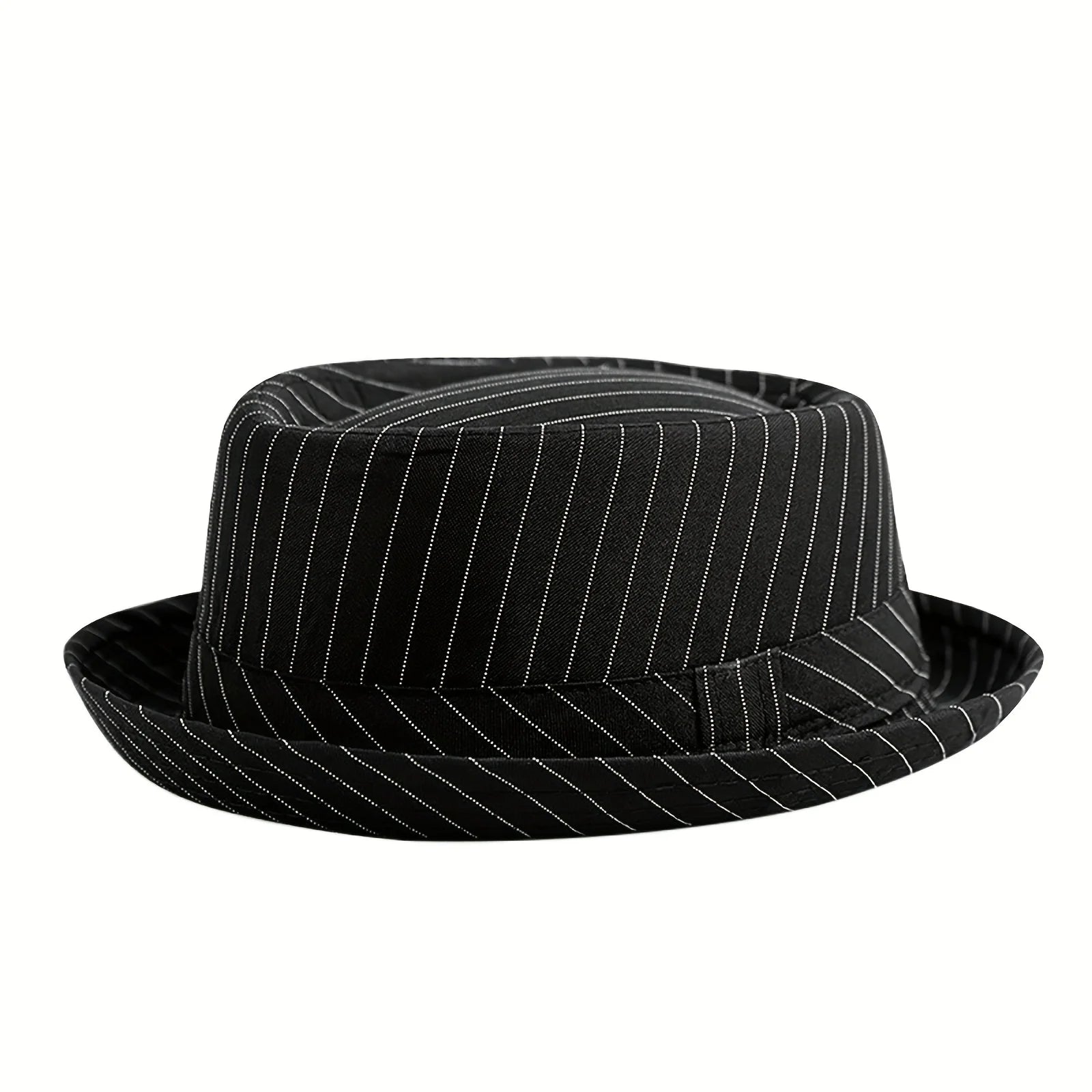 Klassischer gestreifter Fedora Hut – Kurzkrempiger Woll-Jazzhut für Damen & Herren, Schwarz-Weiß Streifen, Freizeit & Formal Kaufschwan® Schwarz
