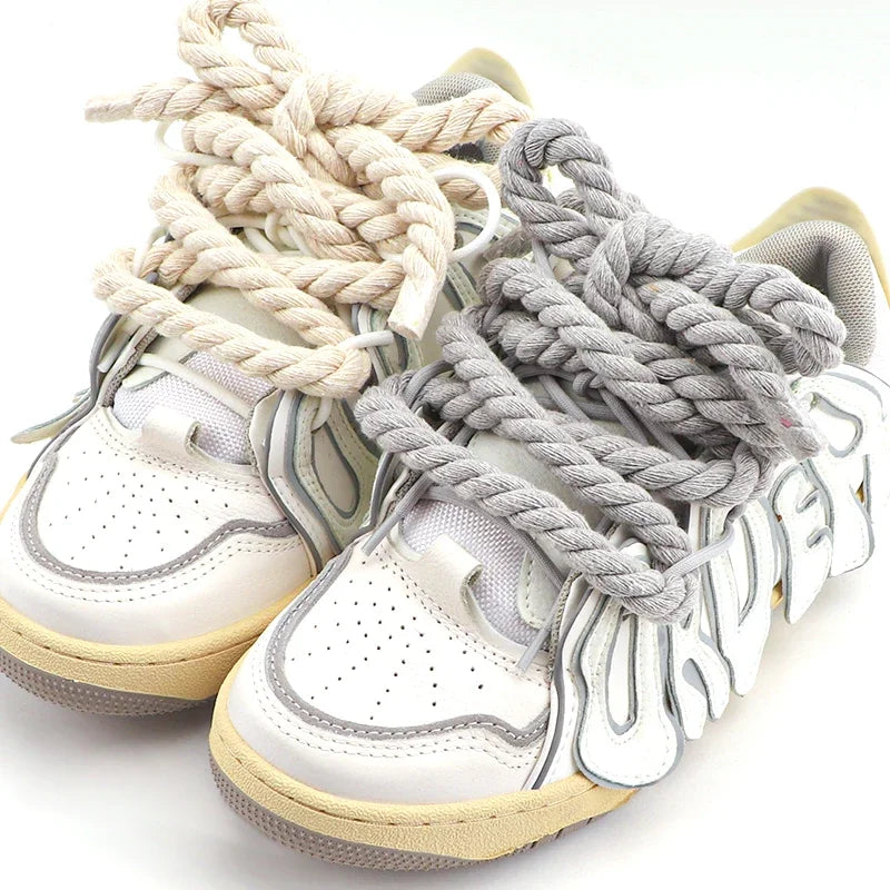 Runde Dicke Schnürsenkel – 1cm Baumwoll-Leinen Geflecht | Bunte Robuste Laces für Sneaker, Laufschuhe & Stiefel Kaufschwan®