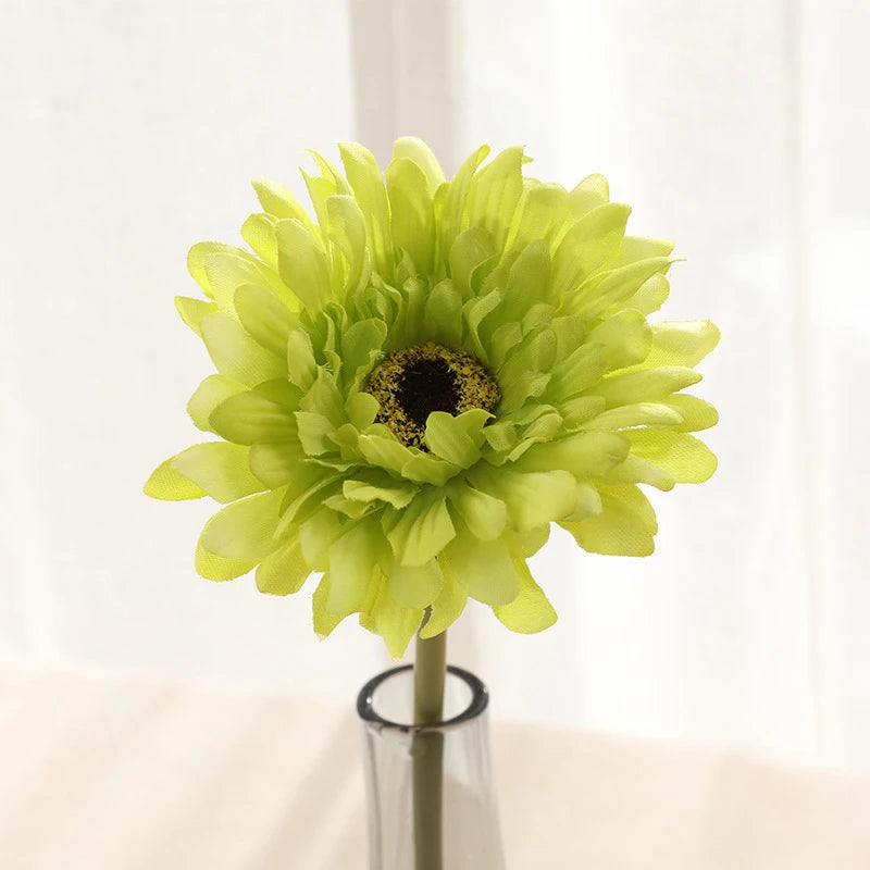 5/10 Stück Künstliche Seiden-Gerbera-Blütenköpfe – Realistische Margeriten für Hochzeit, Garten & Wohnraumdekoration Kaufschwan® Grün 5 Stück