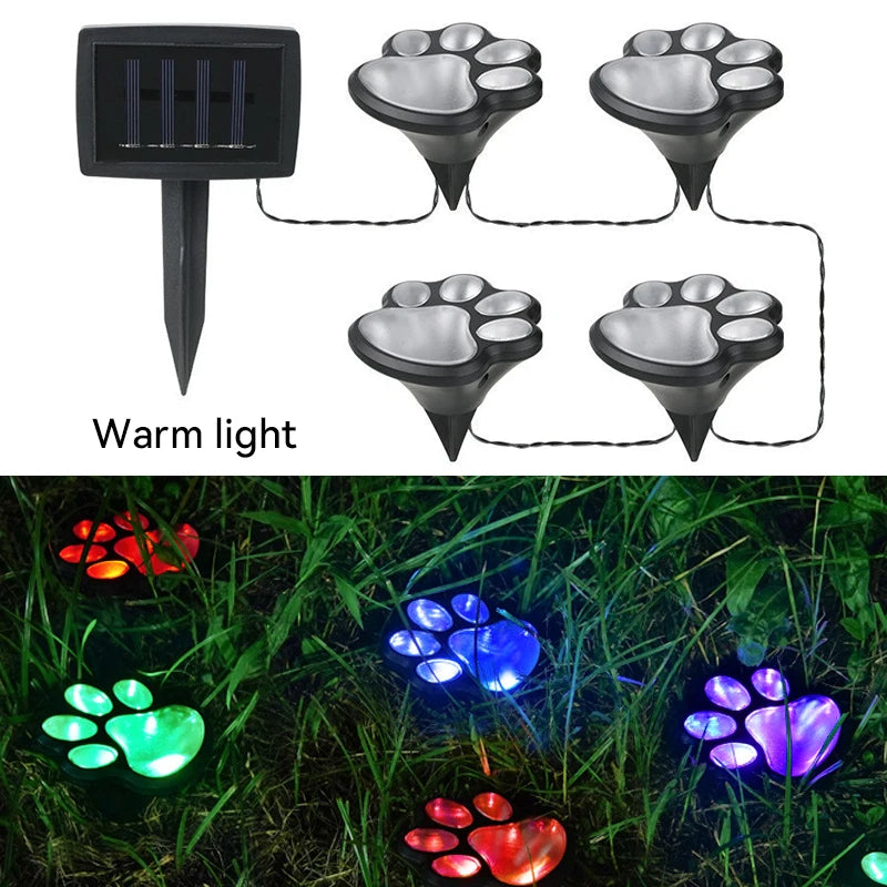 Solar Gartenlichter mit Pfotenabdruck – 4er Set LED-Erdlichter Wasserdicht für Rasen, Weg & Hofdekoration Kaufschwan® Mehrfarbiges Licht