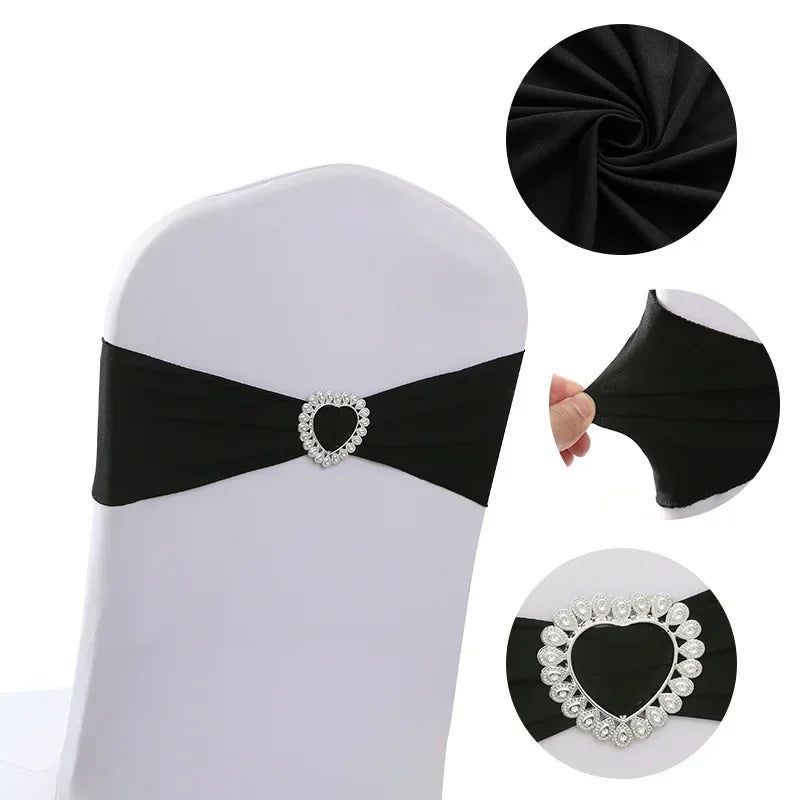 Stuhlschleifen aus Spandex mit Herzschnalle – Hochzeits- & Party Dekoration (10/50/100 Stück Set)