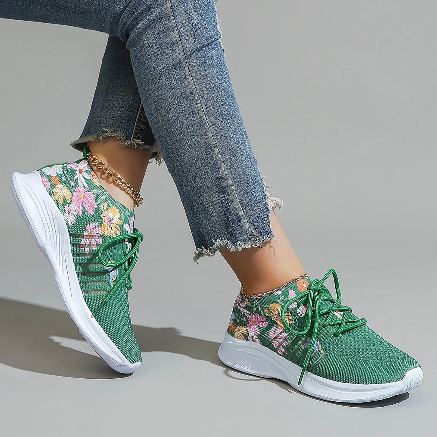 Damen Atmungsaktive Strick-Sneaker – Flying Weave Mesh Schnürschuhe | Runde Zehenform, Weiche Sohle & Bequeme Freizeitschuhe Kaufschwan®