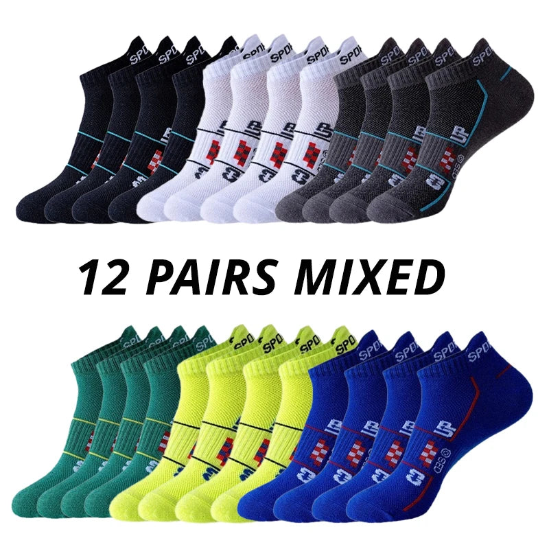 6/12 Paare Herren Sportsocken Mesh Laufsocken | Atmungsaktiv Feuchtigkeitsableitend Kurzsocken mit Öhrchen | Ganzjahres Partner-Socken Kaufschwan® 12 Paare Gemischt Einheitsgröße