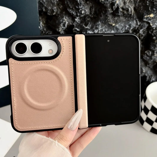 Luxuriöse Matte Lederhülle für iPhone Duo 18 Fold – Magnetische MagSafe-Kompatible Schutzhülle mit Kabellosem Laden und Stoßschutz Kaufschwan® Rosa iPhone Duo