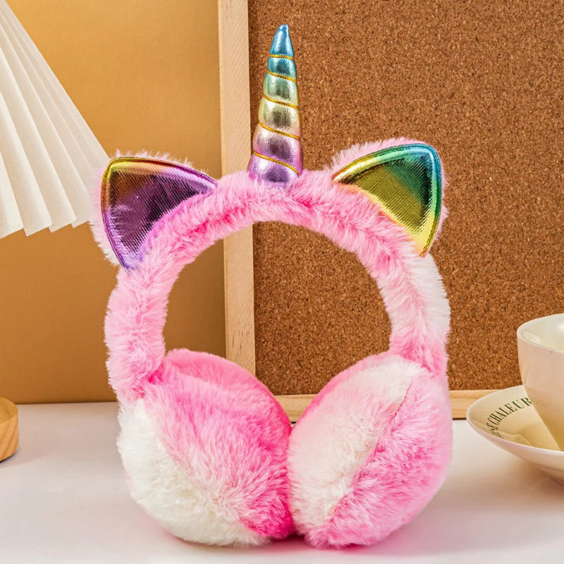Bunte Einhorn Plüsch Ohrwärmer mit Katzenohren – Kinder Winter Tie-Dye Flauschige Ohrklappen | Weiche Ohrenschützer für Mädchen & Jungen Kaufschwan® Rosa