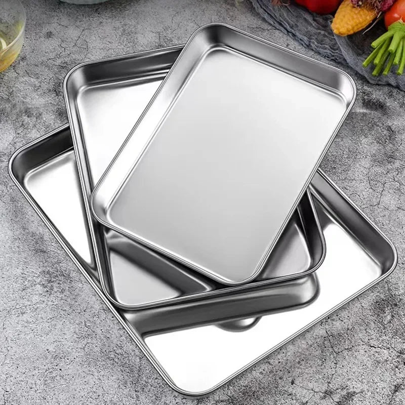 Rechteckiges Edelstahl-Serviertablett für Küche – Metall-Foodtray & Dinnerware-Teller für Wurst, Nudeln, Obst, Restaurant & Hotel Kaufschwan®