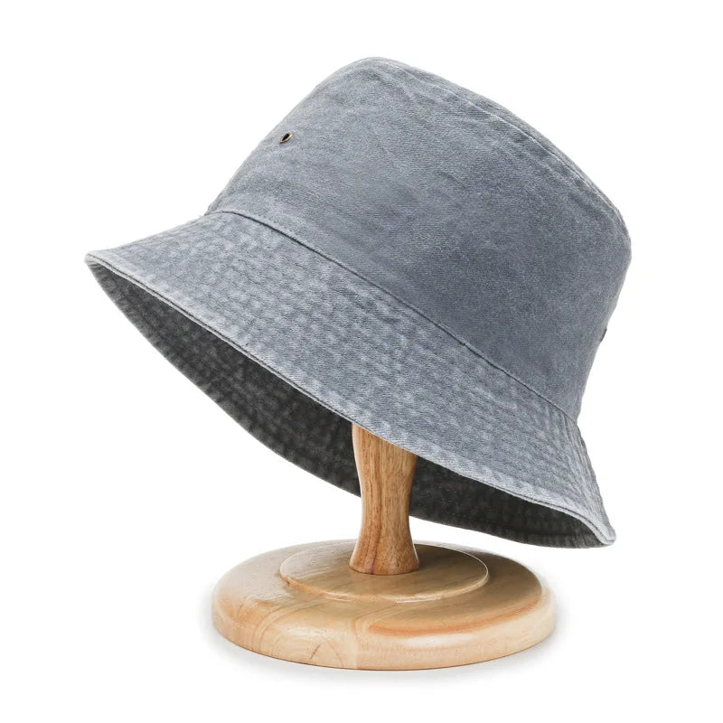 Unisex Baumwoll Anglerhut – Sommerhut aus gewaschenem Jeansstoff für Damen, Outdoor & Reise, Sonnenschutz Kaufschwan® Grau