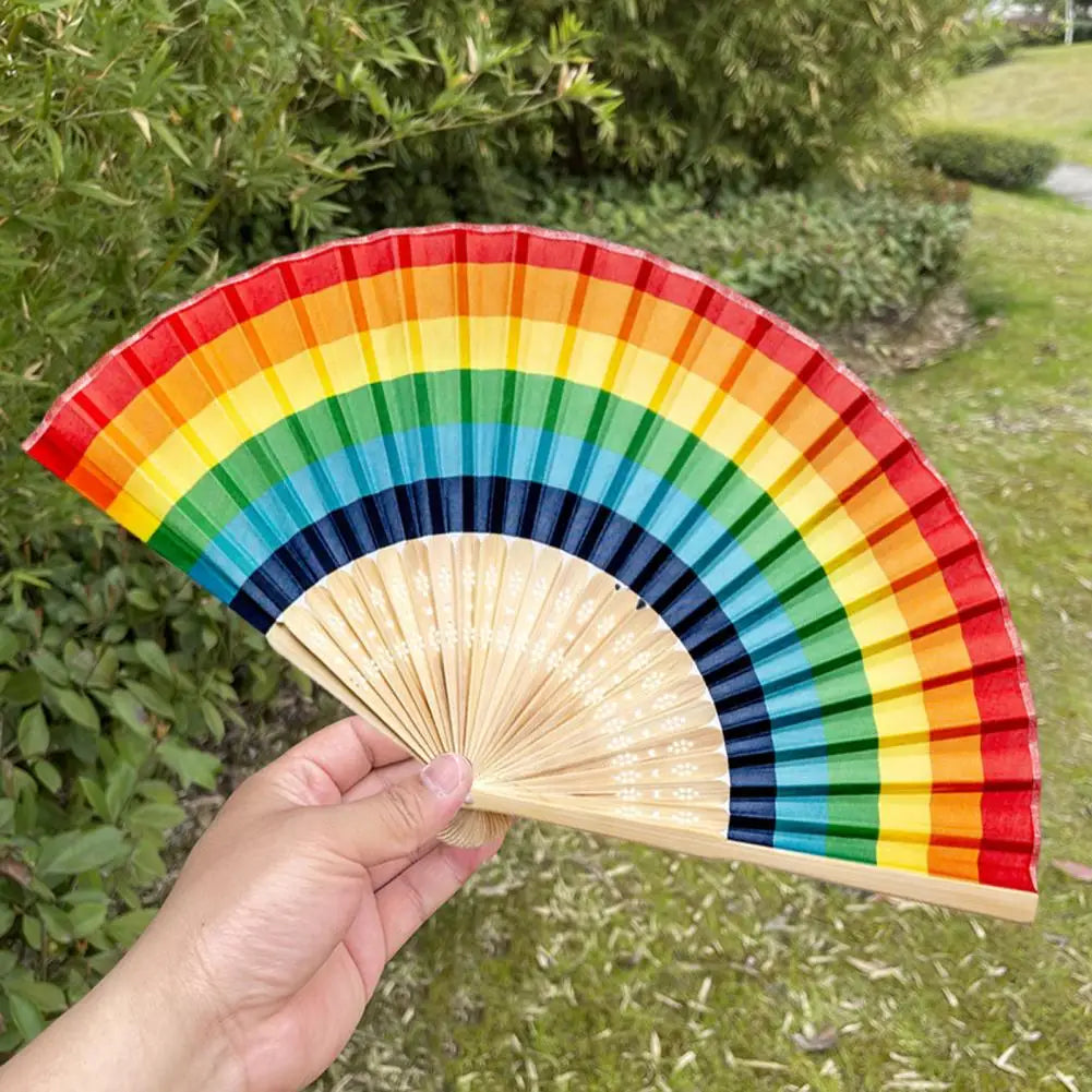 Regenbogen Faltfächer | Bambusrahmen | Wasserdicht & Bunte Farben | Handfächer für Zuhause & Veranstaltungen Kaufschwan®