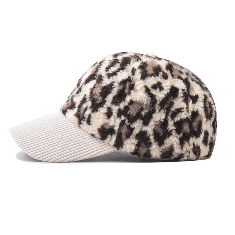 Damen Leopard Print Corduroy Baseballkappe | Modischer Gebogener Schirm Sonnenhut | Verstellbarer Riemen für Sonnenschutz Kaufschwan®