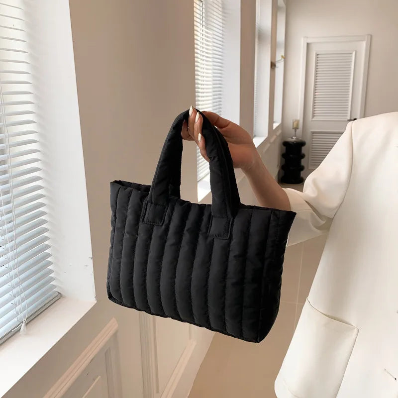 Damen Tote Bag mit Großer Kapazität – Gestepptes Nylon mit Baumwollpolsterung | Einfarbige Casual Fashion Schultertasche Kaufschwan®