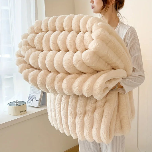 Schlichte einfarbige dicke Flanell-Decke mit breitem Streifen – Multifunktionale warme Herbst- und Winterdecke für Schlafzimmer & Freizeit Kaufschwan®