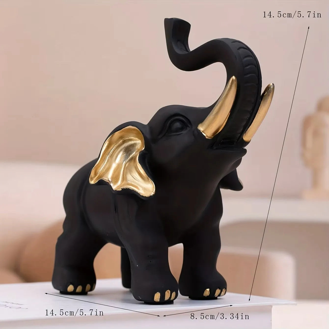 Schwarz-Gold Elefanten Statue – Luxuriöse Kunst-Dekoration für Wohnzimmer und Schreibtisch