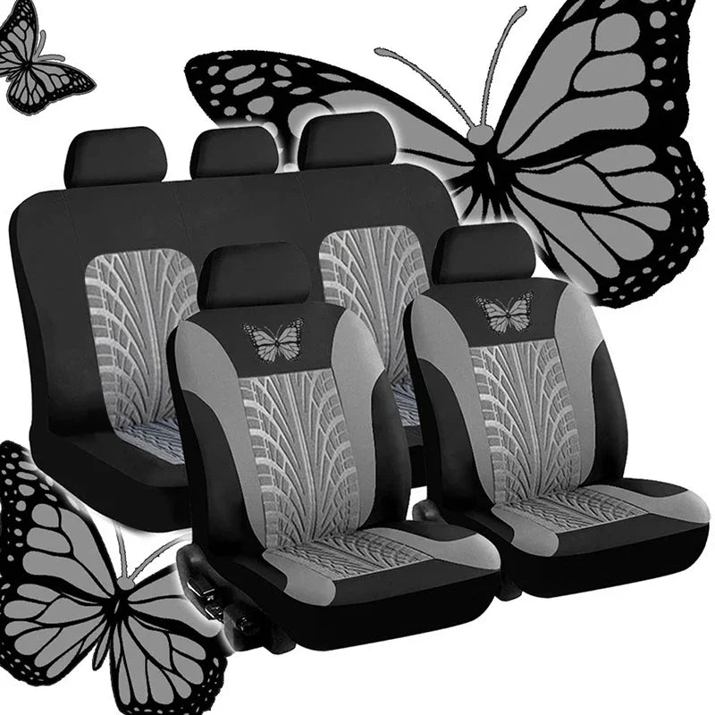 Universelles Autositzbezüge-Set – Vollständiges Set mit eleganter Schmetterlingsstickerei für Auto, SUV, Van & LKW Kaufschwan® Grau (5 Sitze)