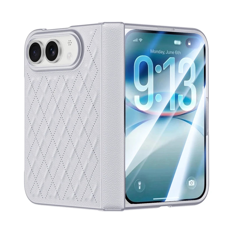 Luxuriöse Magnetische Klapphülle aus PU-Leder für iPhone Duo – Matte MagSafe-Kompatible Schutzhülle mit Scharnierschutz und Schutzfolie Kaufschwan® Grau iPhone Duo