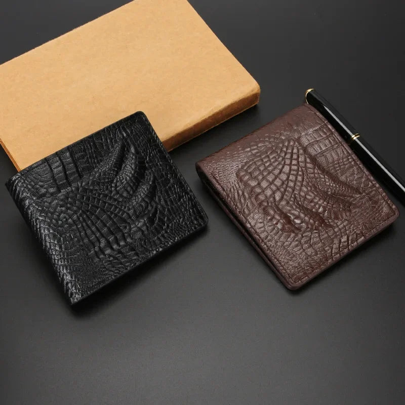 Retro Herren Geldbörse aus Leder – 3D Krokodil Muster | Kurze Querformat Brieftasche mit Geldklammer & Polyesterfutter Kaufschwan®