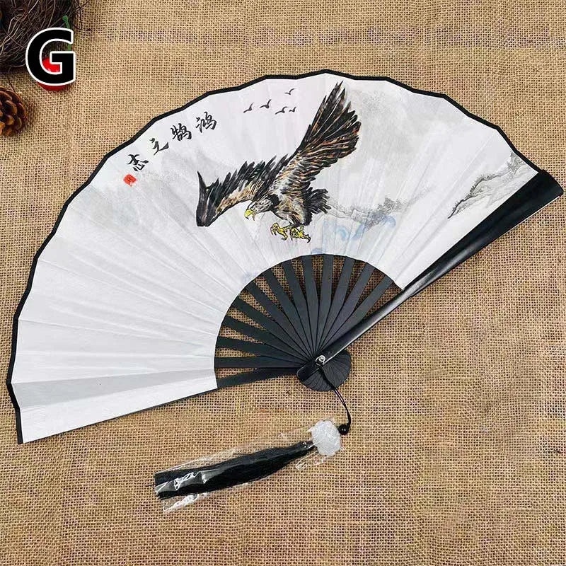 Retro Drachen Faltfächer | Beidseitiger Seidenstoff Handfächer | 8-Zoll Tragbarer Chinesischer Hanfu Fächer für Damen & Herren Kaufschwan® Design 3