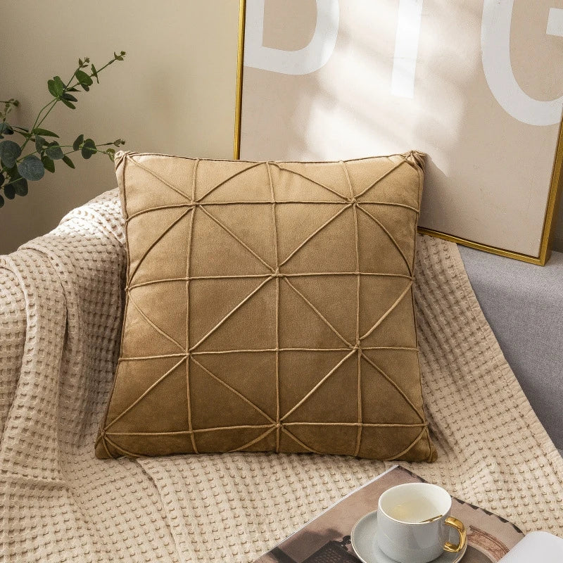 Samt Kissenbezüge | Kariertes Gitter Design | Dekorative Kissenhüllen in Weihnachtsrot für Sofa & Wohnkultur Kaufschwan® Kaffee 45x45cm 2er Set