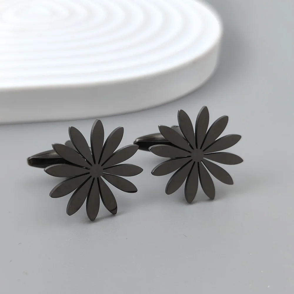Edelstahl Manschettenknöpfe – Elegantes Gänseblümchen Design | Modische Reversnadeln & Geschenk für Freunde Kaufschwan® Schwarz