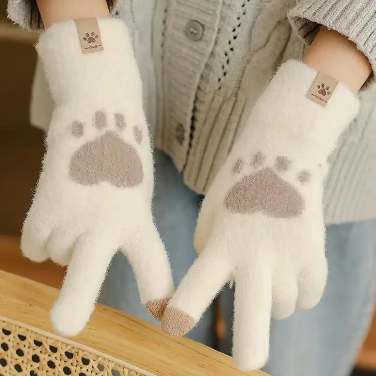 Damen Winter Pfoten Handschuhe – Flauschige Warme Strickhandschuhe | Touchscreen Vollfinger Fäustlinge für Kaltes Wetter Kaufschwan®