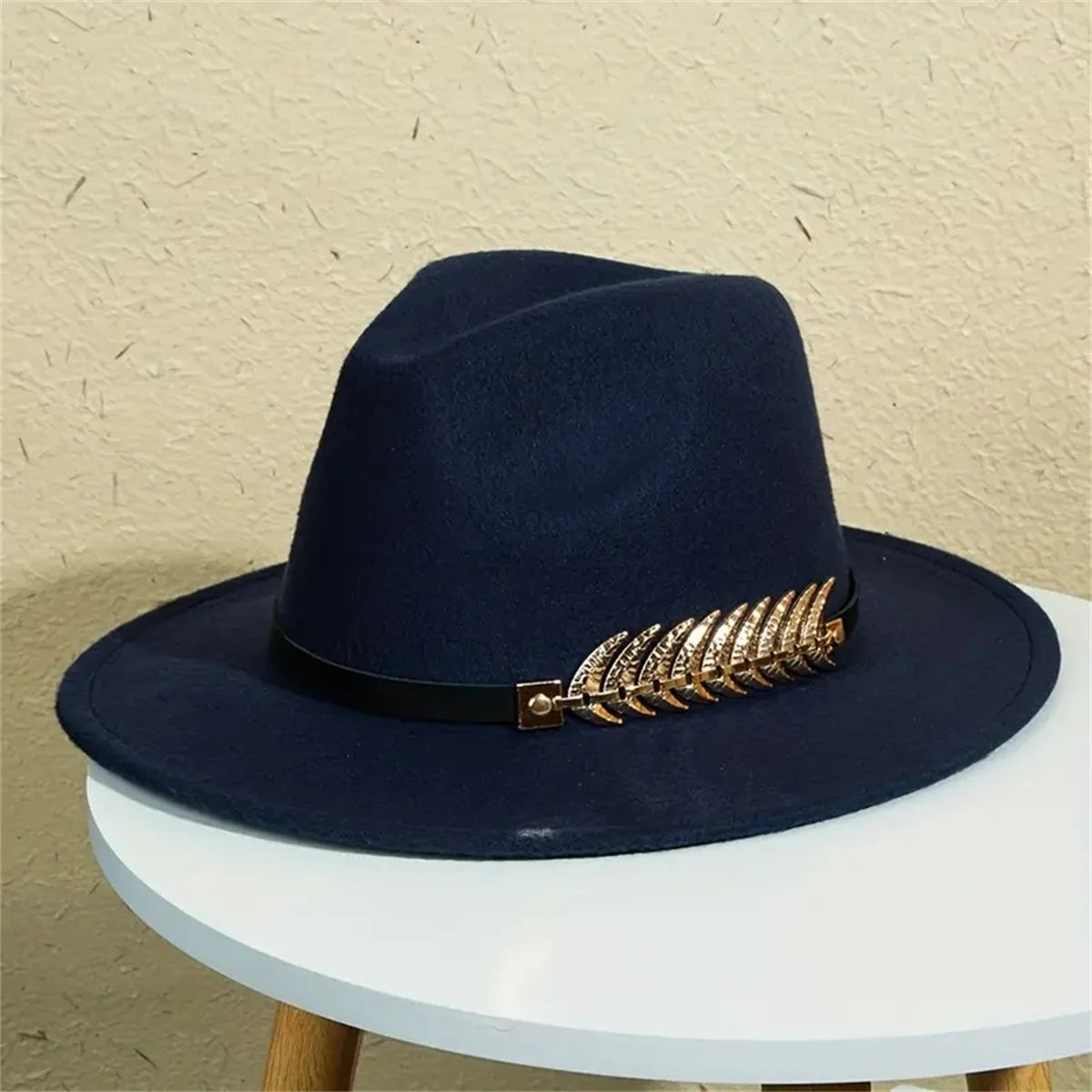Klassischer Western Cowboy Hut – Tweed Filzhut mit flacher Krempe, Retro Jazz Sonnenhut für Damen & Herren Kaufschwan® Dunkelblau 57
