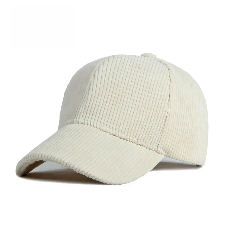 Corduroy Baseballkappe | Damen & Herren Baumwolle Einfarbige Sonnenkappe | Herbst Warm Hip Hop Snapback Anglerhut Kaufschwan® Beige Weiß
