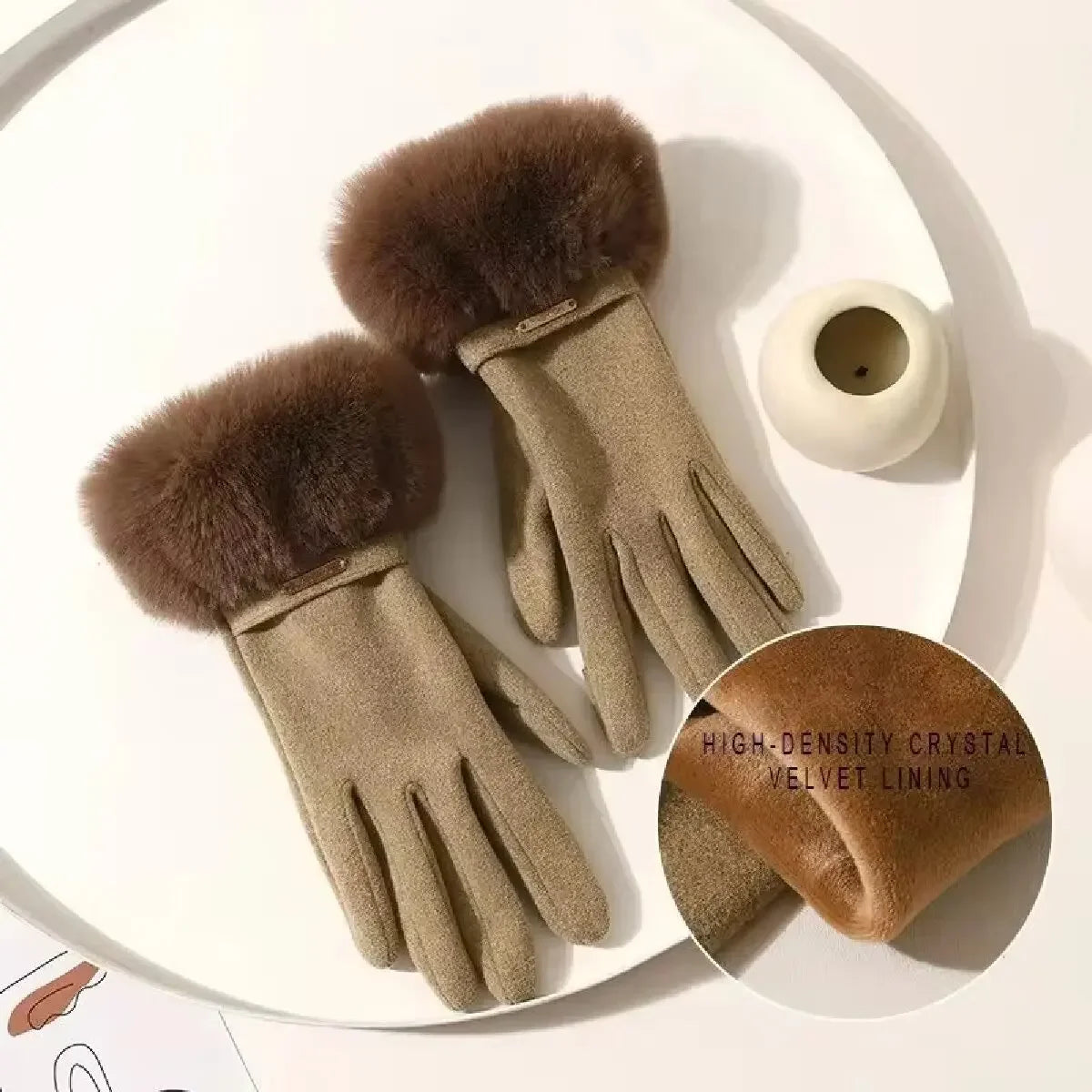 Damen Winterhandschuhe aus Wildleder – Elegante Touchscreen Handschuhe mit Samtfutter | Warme Verdickte Handschuhe für Autofahren & Radfahren Kaufschwan®
