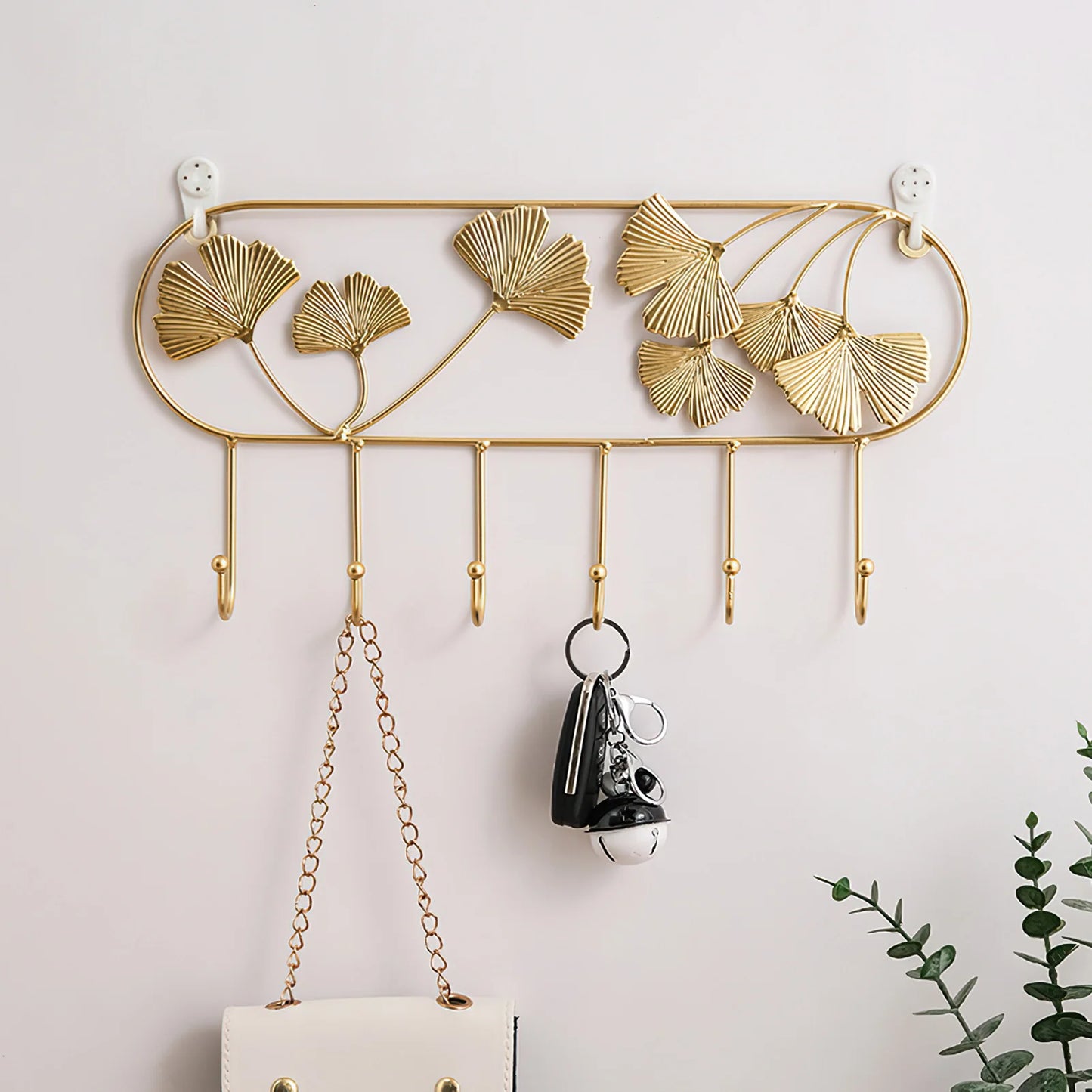 Wandhaken mit Ginkgo-Blatt Design – 3D Schmiedeeisen Wanddeko | Dekorativer Metallhaken für Schlüssel, Jacken, Handtücher & Flurdekoration
