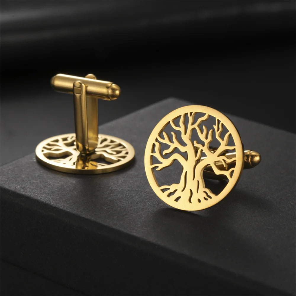 Baum des Lebens Manschettenknöpfe für Herren – Runde Edelstahl Manschetten | Elegantes Accessoire für Hochzeit, Business & Anlassmode