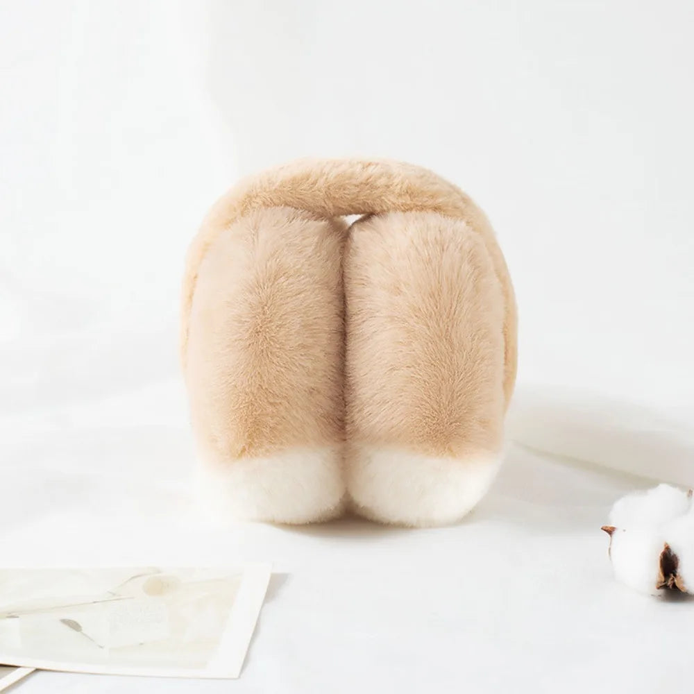 Modische Kunstfell Ohrwärmer in Bonbonfarben – Dicke Faltbare Plüsch Ohrklappen | Weiche Winter Accessoires für Damen & Mädchen Kaufschwan® Beige