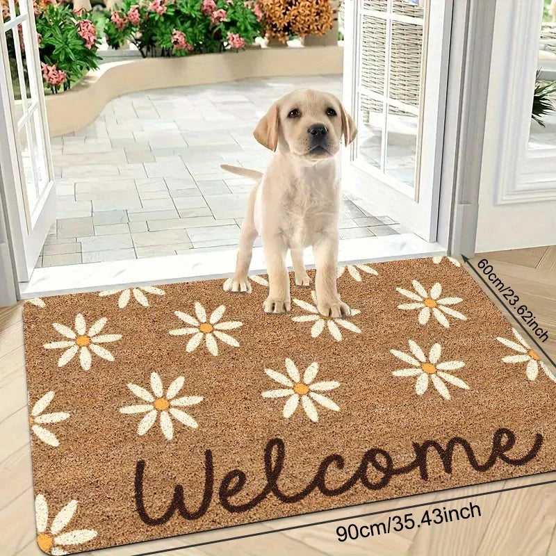 Willkommensmatte – Goldene Diamant Plüsch mit Blumenmuster, Maschinenwaschbar für Haustür & Veranda Kaufschwan®