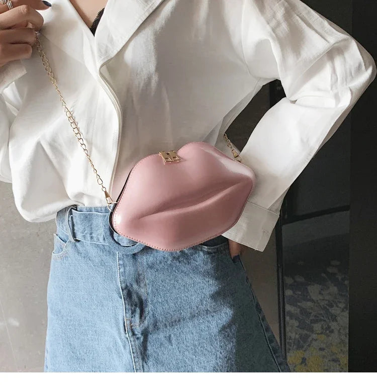 Lippen Design Schultertasche – Luxus Designer-inspirierte Damen Messenger & Handtasche | Einfarbige Zipper Umhängetasche Kaufschwan®