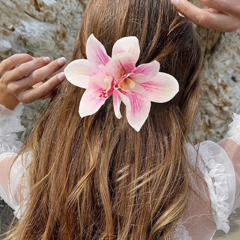 Orchideen-Blumen Haarklammer – Braut & Urlaubs Haaraccessoire Kaufschwan®