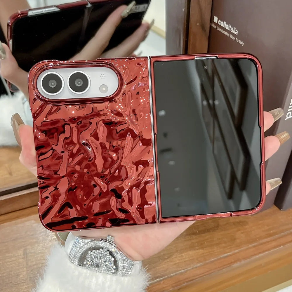 Galvanisierte Schutzhülle mit Wasserwellenstruktur für iPhone Duo Fold – Farbige Hart-PC-Hülle mit Stoß- und Scharnierschutz Kaufschwan®