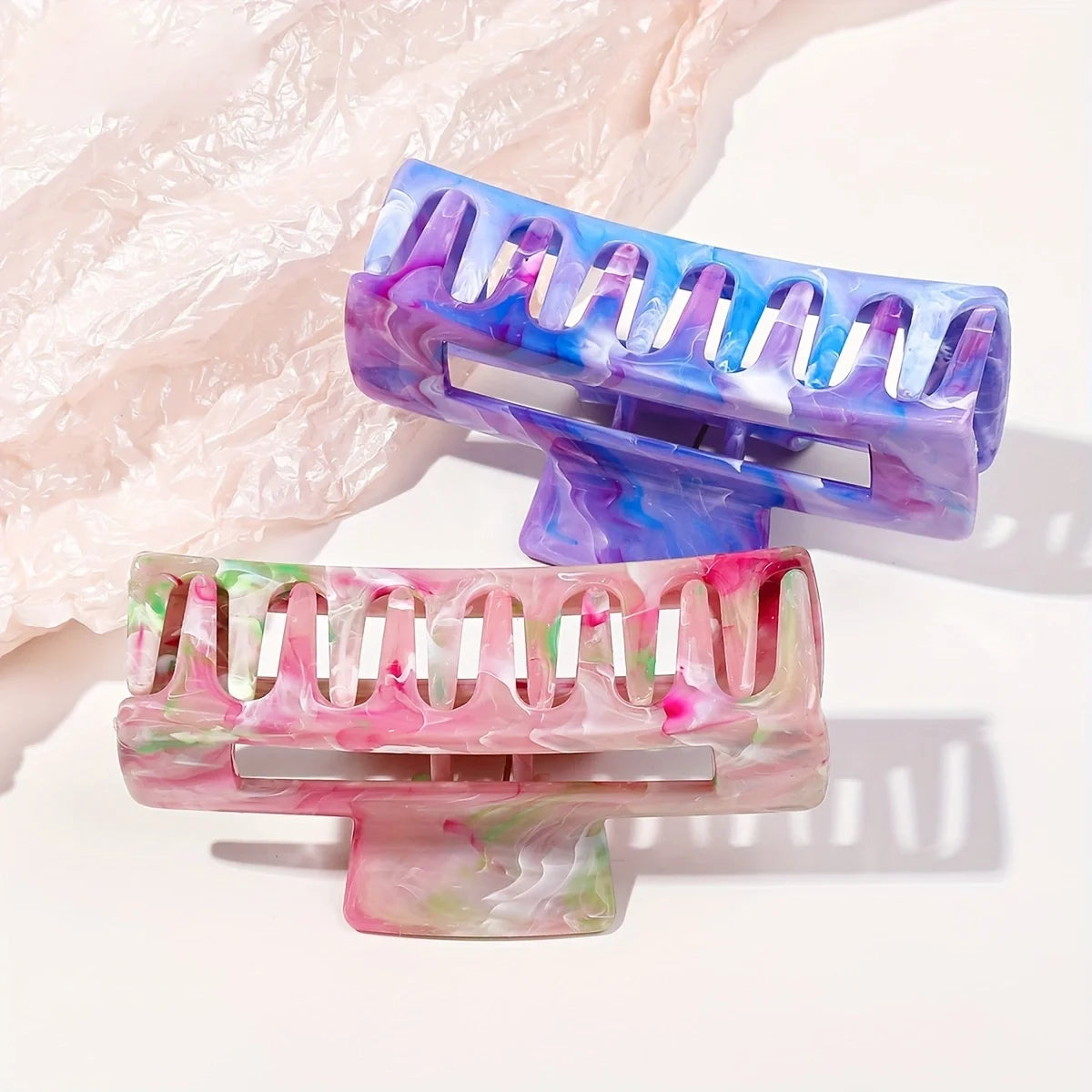 2er-Set Große Marmor-Haarklammern – Rosa & Lila Haarkrallen mit Starkem Halt für Dickes Haar – Stylische Haaraccessoires für Damen & Mädchen Kaufschwan®