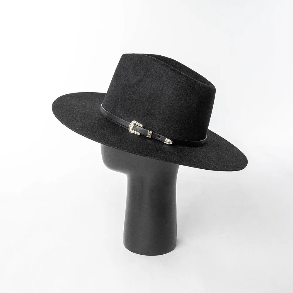 Herbst & Winter Unisex Woll-Fedora Hut – Vintage Jazzhut mit Krone & Schwarzem Lederband, Stylischer Hut mit Breiter Krempe Kaufschwan®