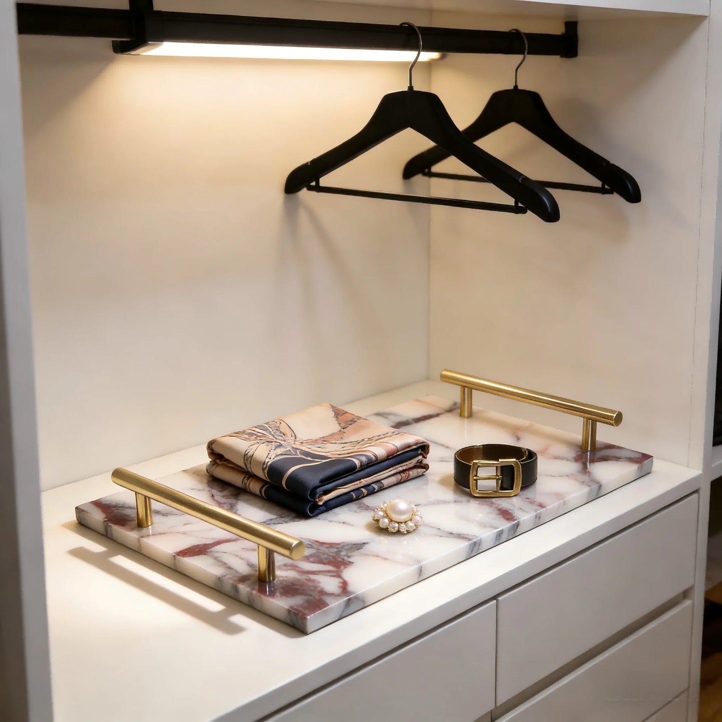 Marmor Badezimmer-Tablett – Eleganter Naturstein Organizer für Waschtisch, Handtücher, Schmuck & Dekoration Kaufschwan®
