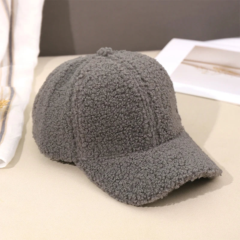 Herbst Winter Baseballkappe | Damen Kappe aus Kunstlammwolle | Warme Plüsch Baseballkappe