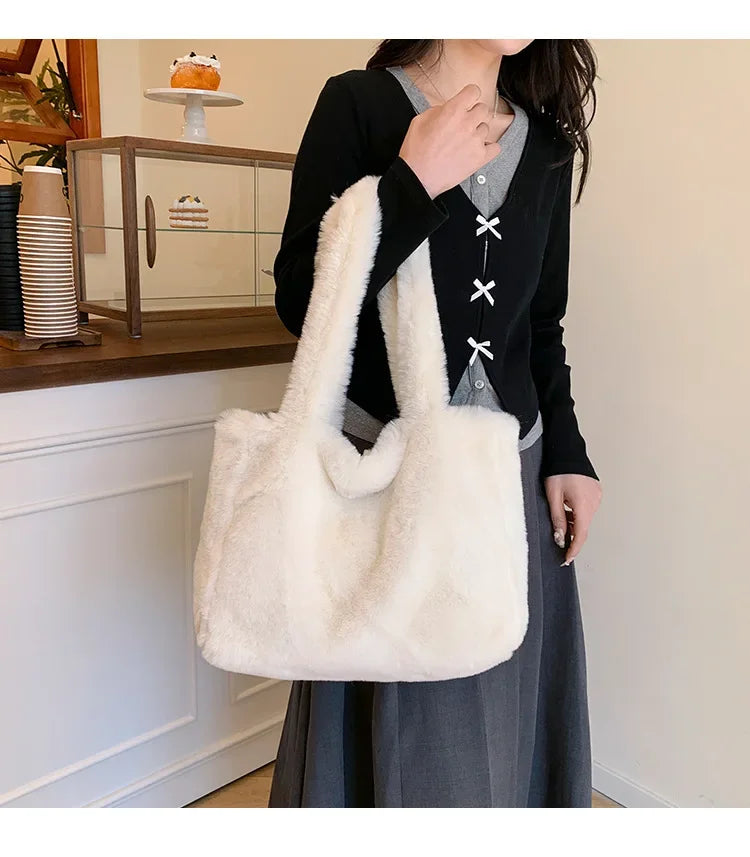 Herbst Winter Plüsch Tote Bag – Damen Modische Schultertasche | Vielseitige Ins Style Handtasche mit Laptopfach Kaufschwan®