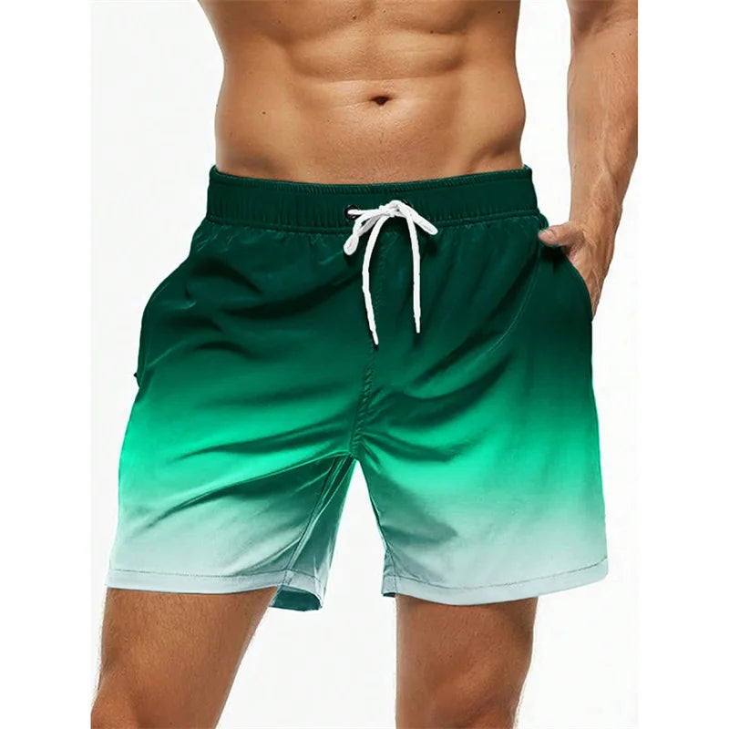 Herren Strandshorts mit Farbverlauf – Bunte 3D Druck Boardshorts | Atmungsaktive Lockere Badehose für Sommer & Freizeit Kaufschwan® Grün mit Weißverlauf S